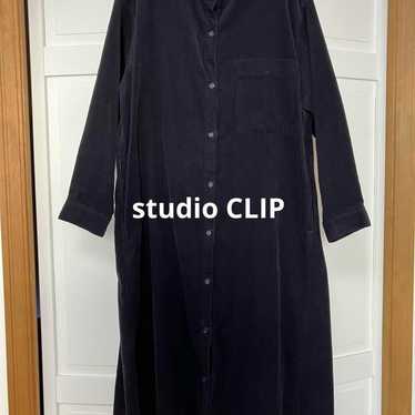 studio CLIP Navy Long Sleeve Shirt Dress M