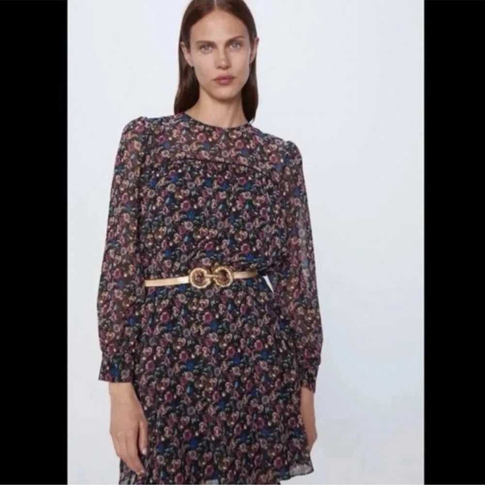 Zara Sheer Black Floral Boho Babydoll Shift Dress - image 3