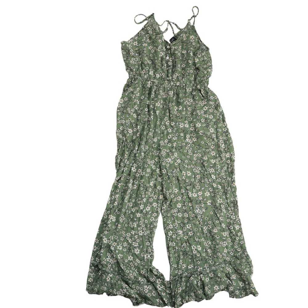 GiGio green floral Jumpsuit flowy ruffle hem size… - image 2