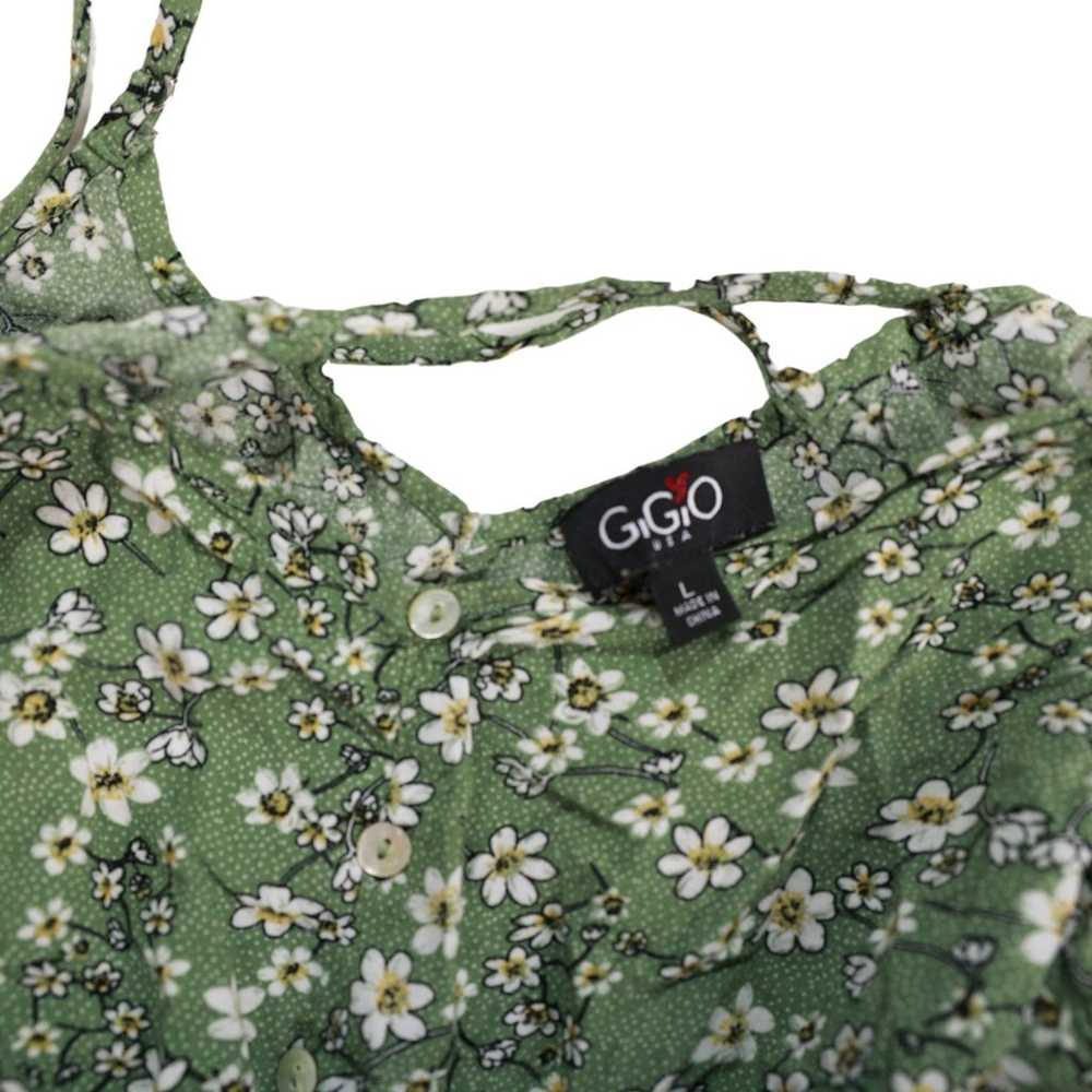 GiGio green floral Jumpsuit flowy ruffle hem size… - image 5