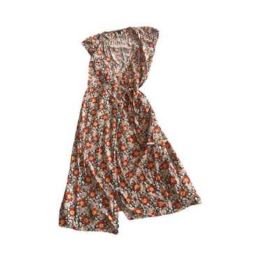 J. Crew Mercantile Floral Midi Wrap Dress Size La… - image 1