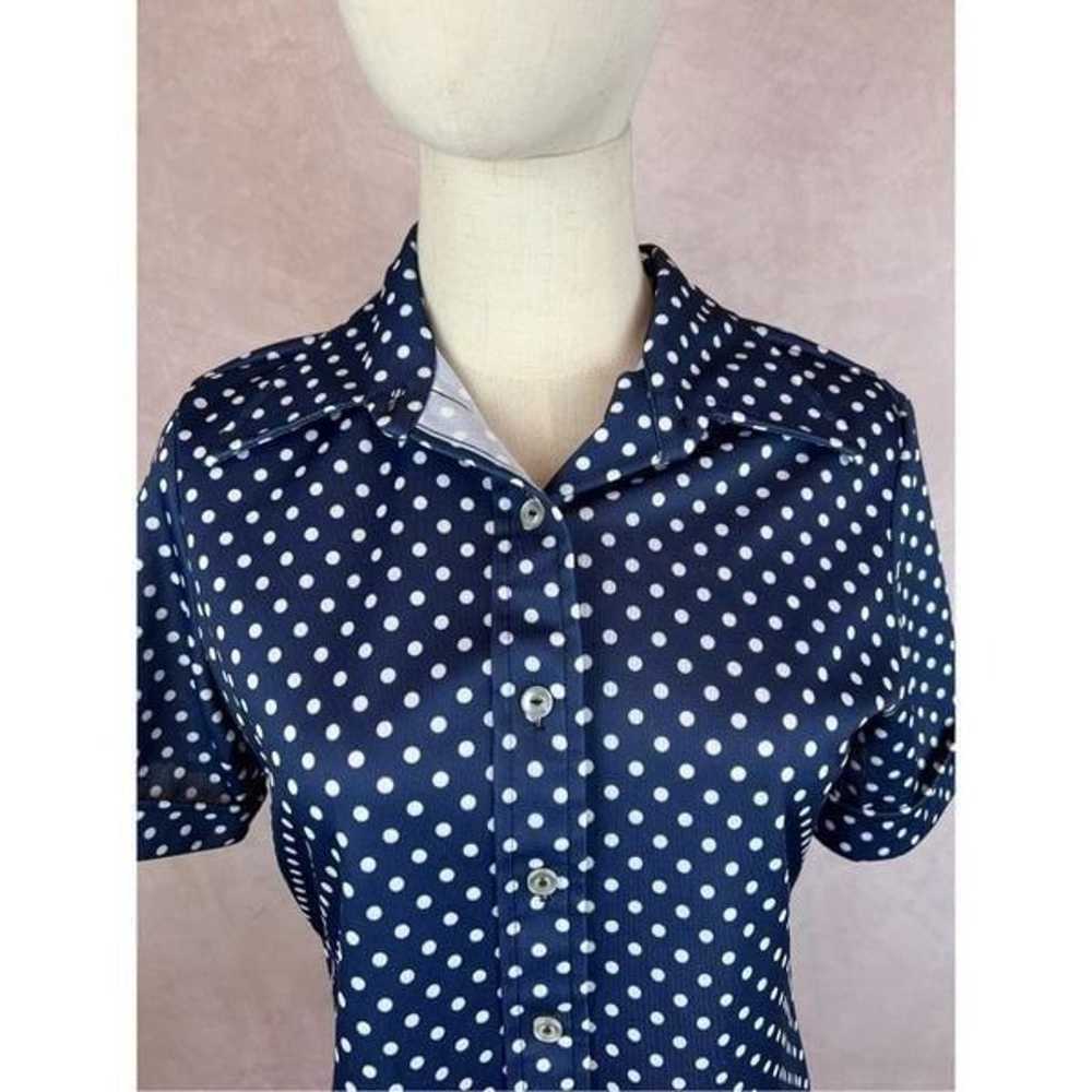 Vintage Mod 70s Polka Dot Dagger Collar Shirt - image 2