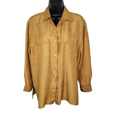 Robbie Bee Vintage Gold Silk Button-up Blouse Top… - image 1