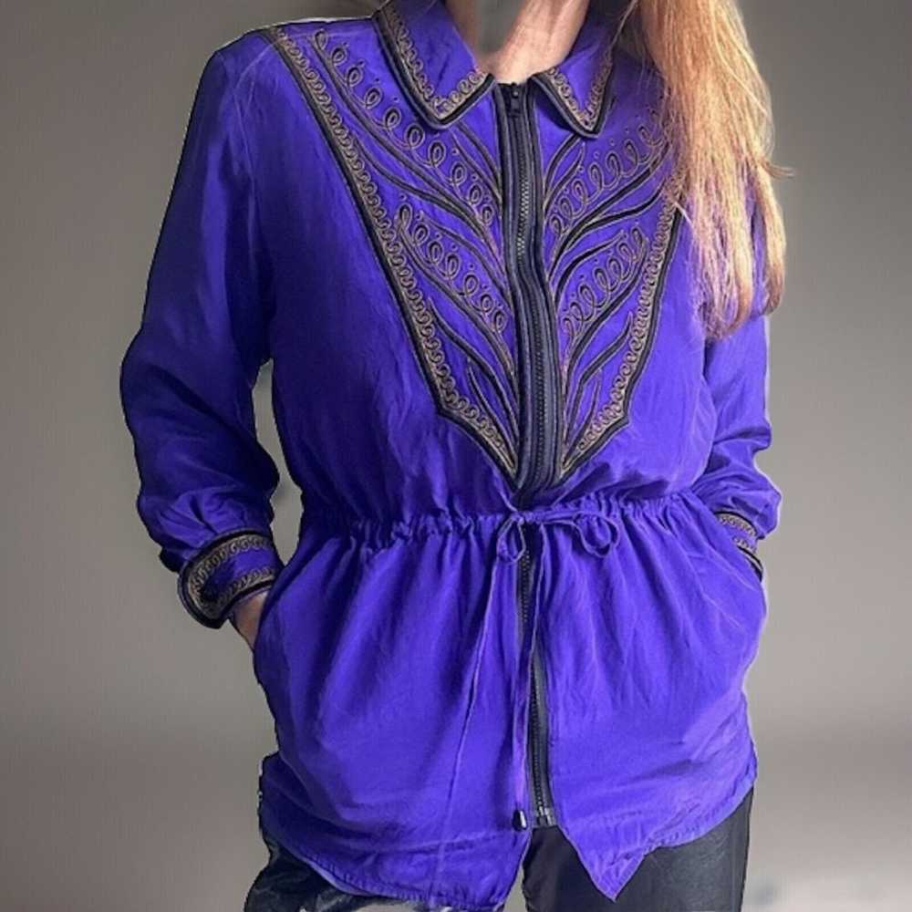 Bob Mackie Wearable Art 100% Silk Zip Blouse Larg… - image 5