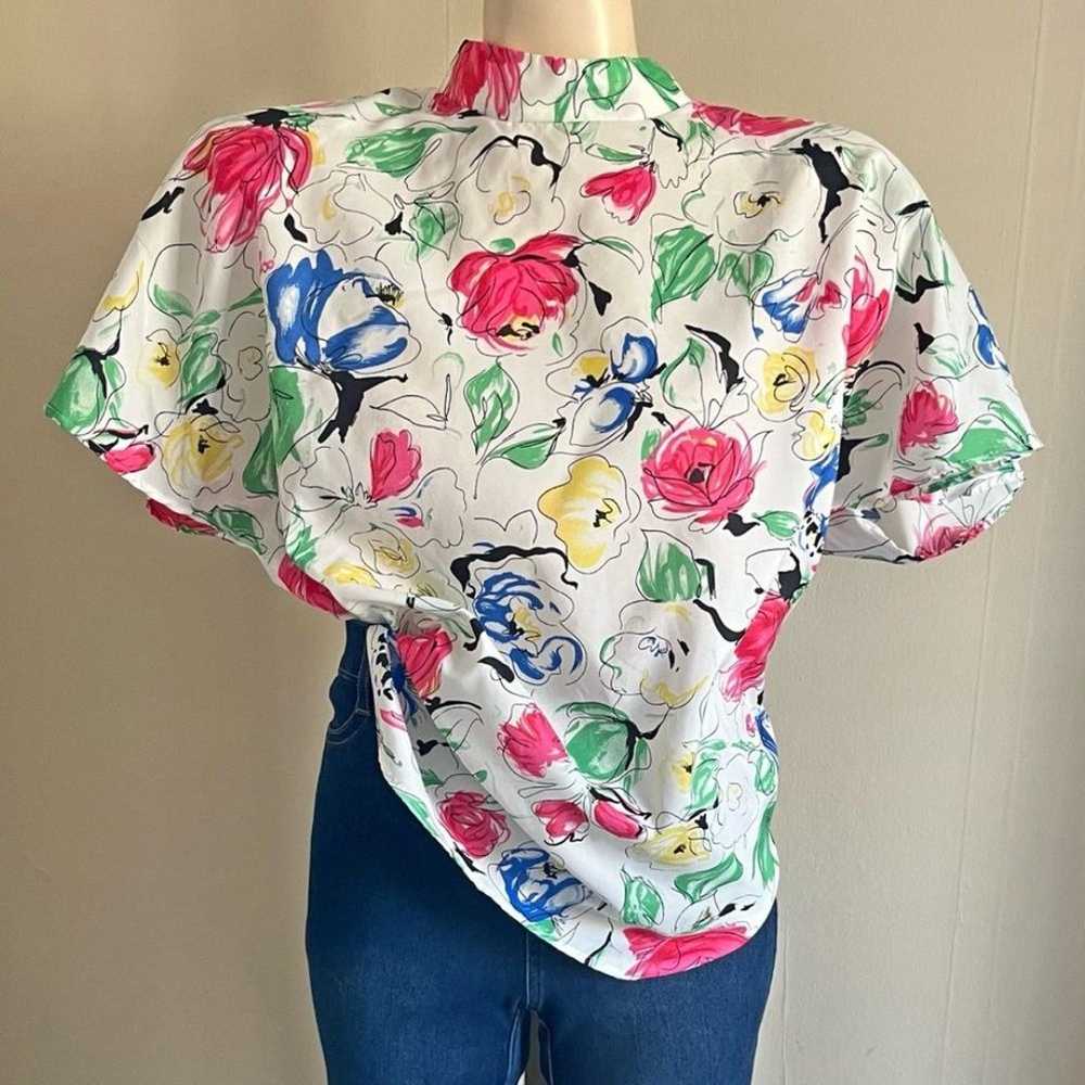 Vintage 80’s Orare floral mock neck poly lightwei… - image 1