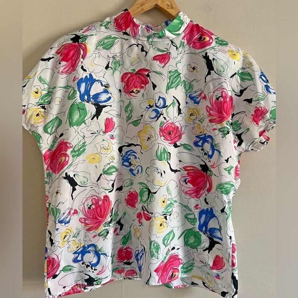 Vintage 80’s Orare floral mock neck poly lightwei… - image 2