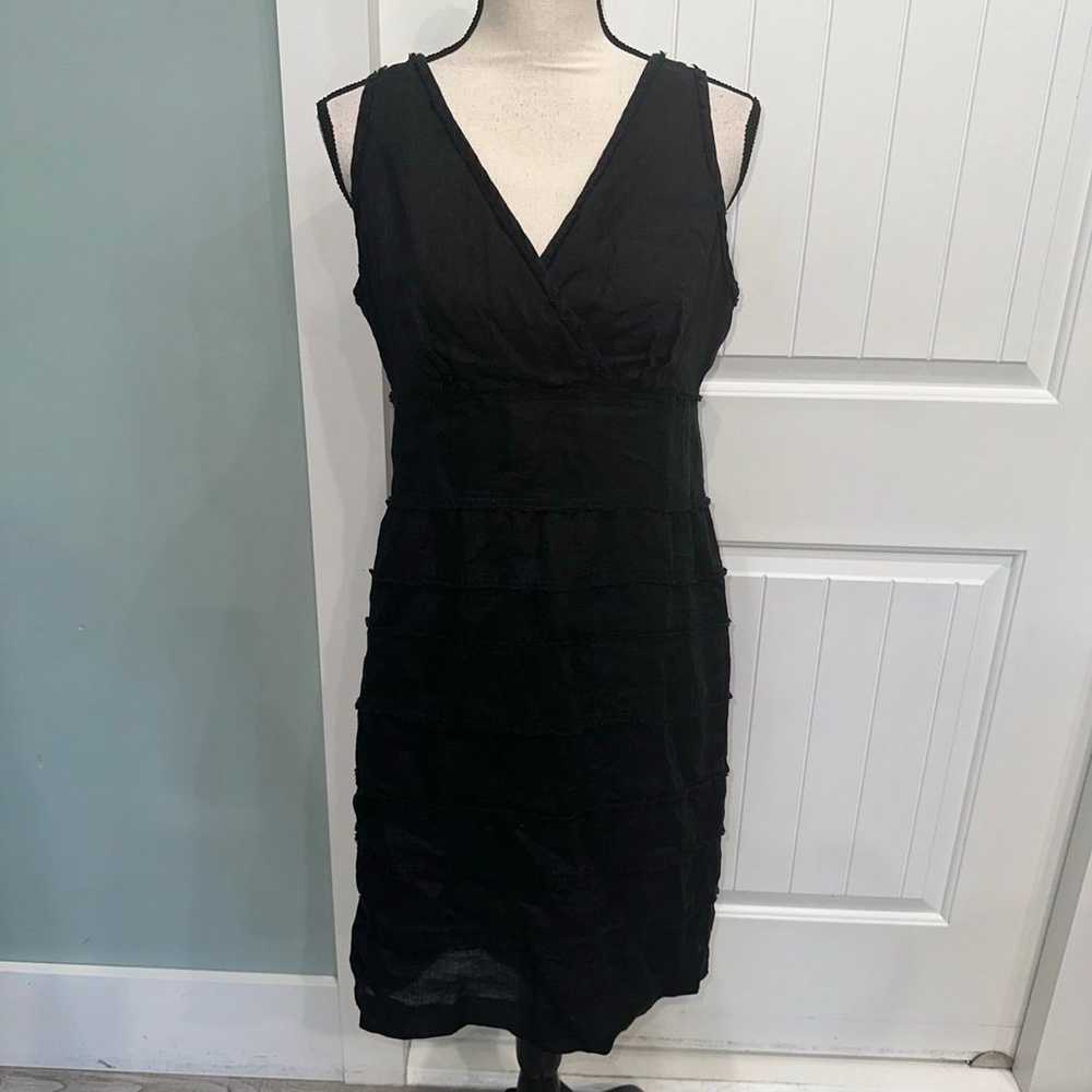 Talbots Black Linen sleeveless ruffle dress size … - image 1