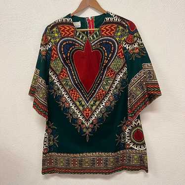 Vtg 70's Vogue Dress Shop Green Dashiki Tunic Top… - image 1