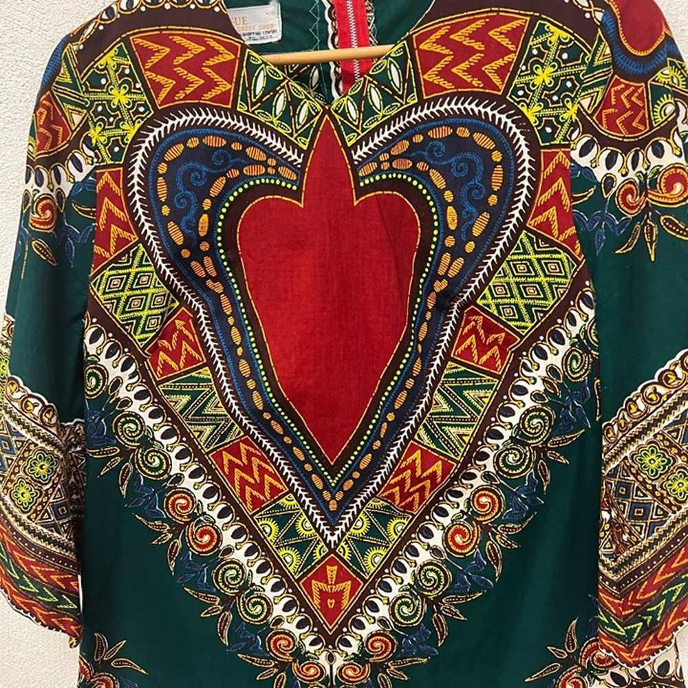 Vtg 70's Vogue Dress Shop Green Dashiki Tunic Top… - image 2