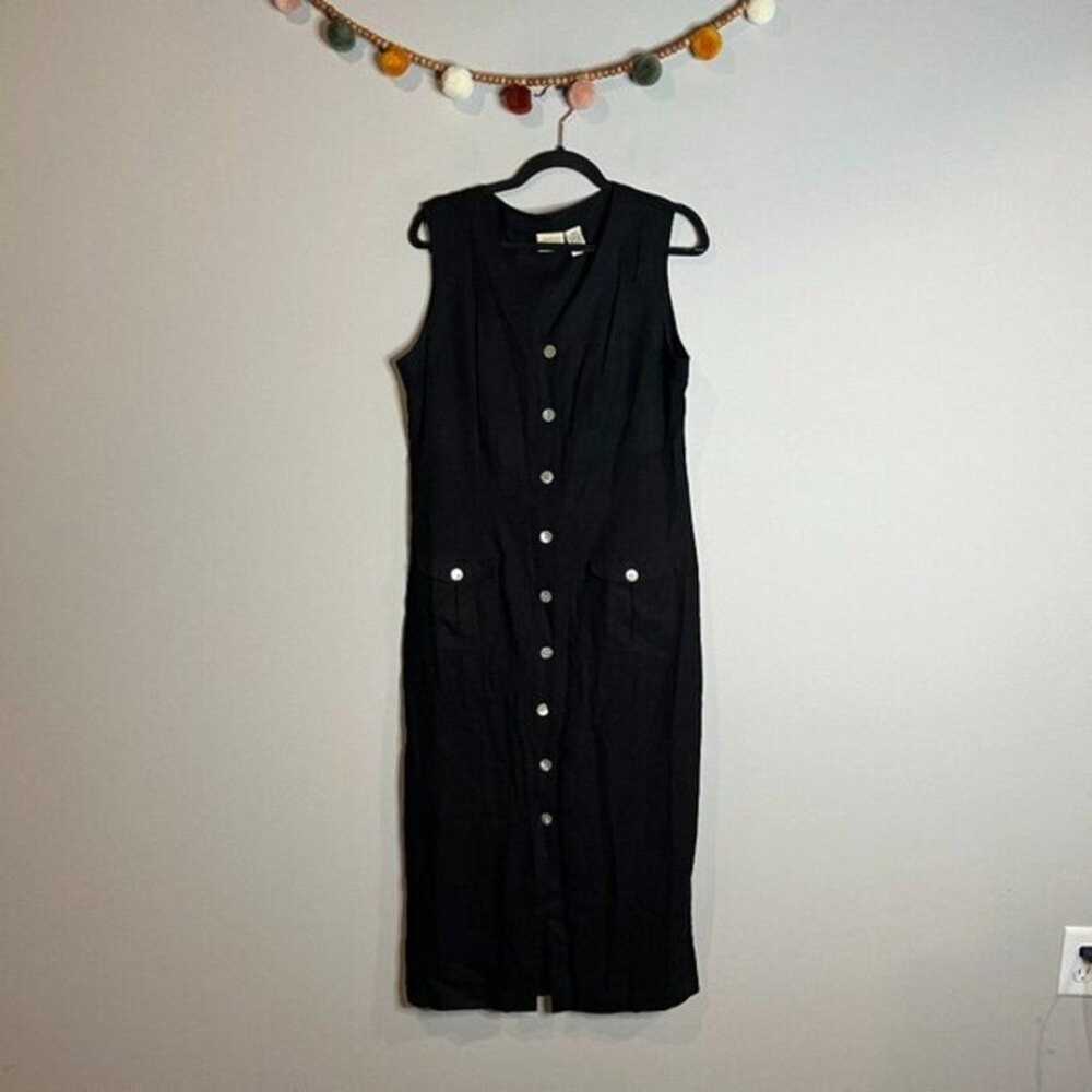 Vintage black linen blend button down maxi dress - image 1