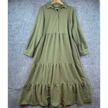 Max Studio London Dress Womens Large Green Tiered… - image 1