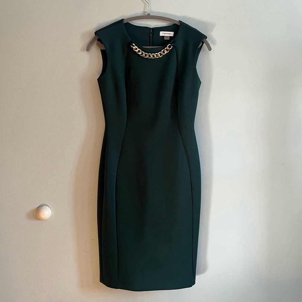 Formal Calvin Klein dress green w/ gold chain - image 1