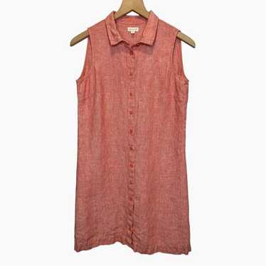 Garnet Hill Linen Shirtdress Coral 4 Button Front… - image 1