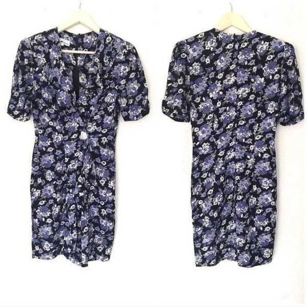 Vintage 90's Floral Print Dress Fitted Faux Wrap … - image 2