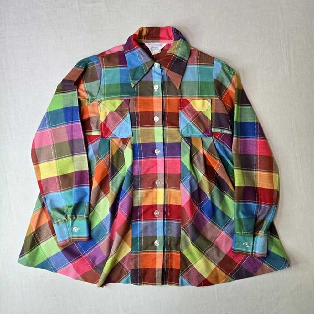 Sears Vintage 70s Rainbow Patchwork Pocket Pleate… - image 1