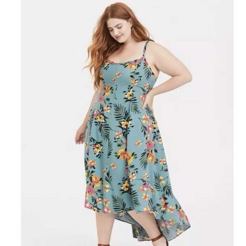 Torrid Green Floral Challis High-Low Sleeveless M… - image 2