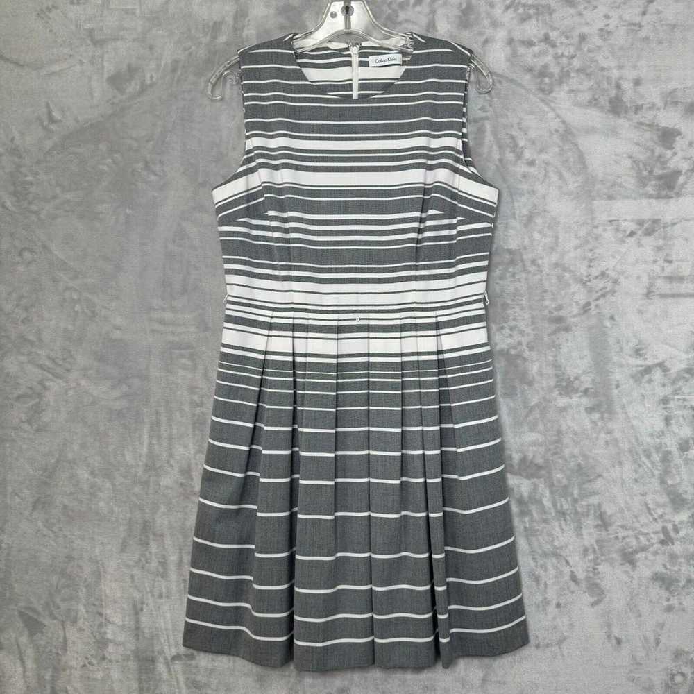 Calvin Klein Dress Womens 12 Gray White Stripe Fi… - image 1