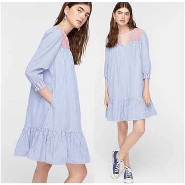 J.Crew Seersucker Popover Embroidered Midi Dress … - image 1