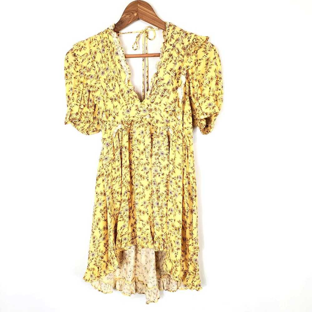 Olivaceous Yellow Short Sleeve Tie Waist Mini Dre… - image 2