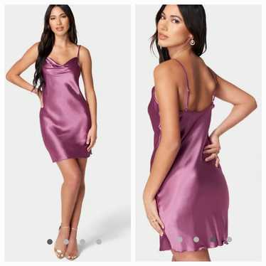 Bebe Satin Cowl Neck Slip Mini Dress