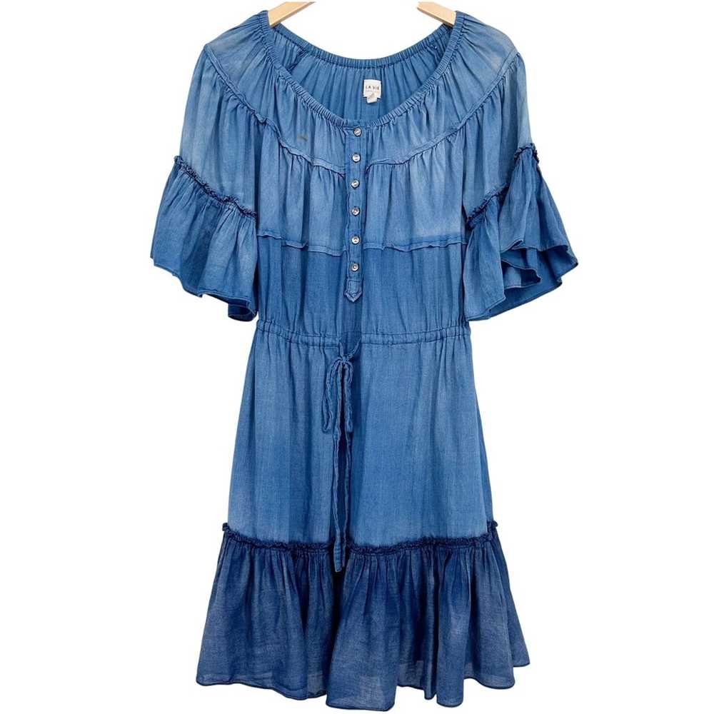 Rebecca Taylor Blue Denim Adujstable Waist Ruffle… - image 1