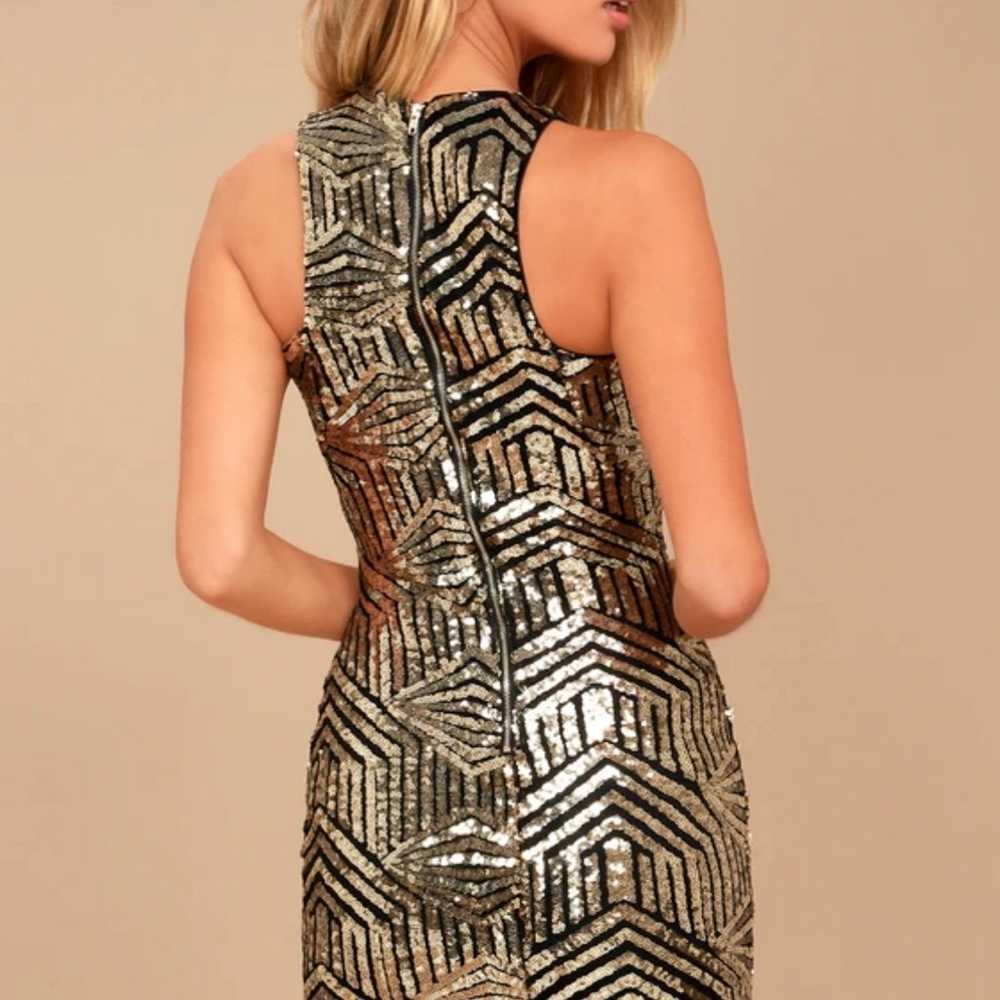 Lulus Royal Flush Black and Gold Sequin Bodycon D… - image 11