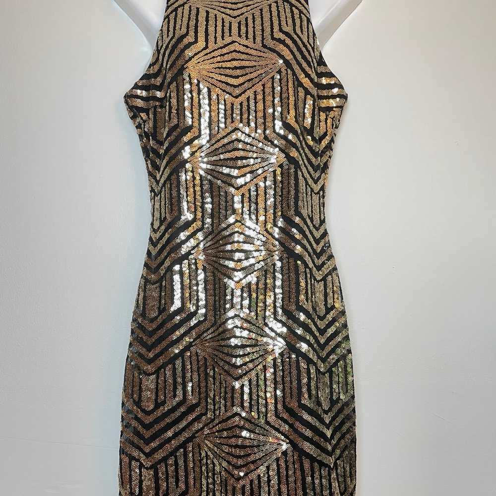 Lulus Royal Flush Black and Gold Sequin Bodycon D… - image 2