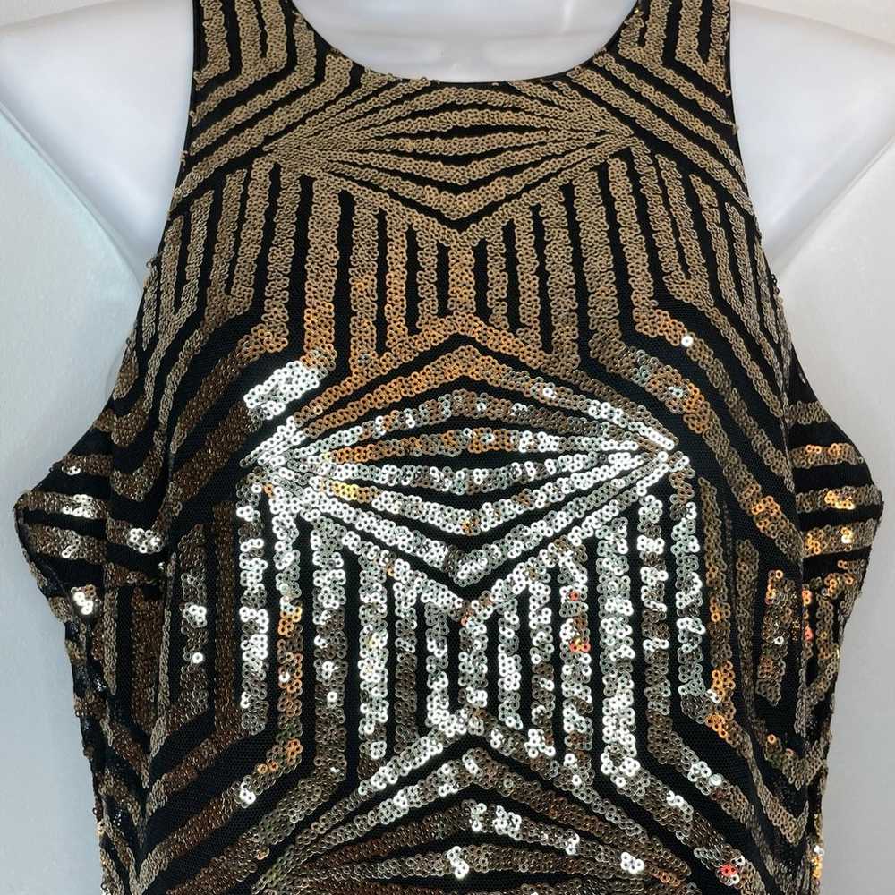 Lulus Royal Flush Black and Gold Sequin Bodycon D… - image 5