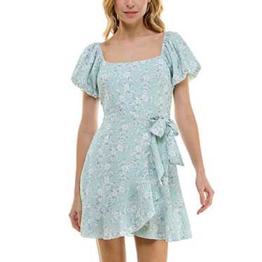 Trixxi Floral-Print Puff-Sleeve Faux-Wrap Dress S… - image 1