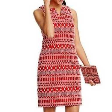 Boden Red Embroidered V Neck Sleeveless Sheath Dre