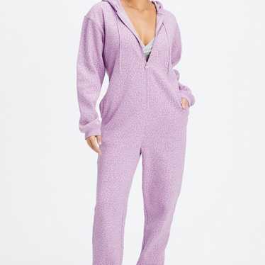 Fabletics Lavender Cheetah Print Hooded Jumpsuit