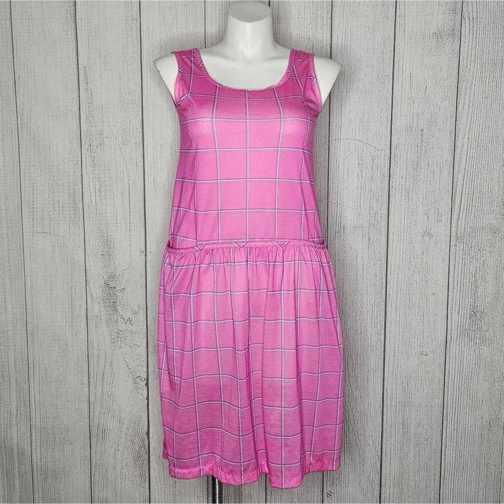 VTG 80s 90s Pink Plaid Tank Dress with Pockets, s… - image 1