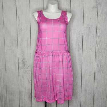 VTG 80s 90s Pink Plaid Tank Dress with Pockets, s… - image 1