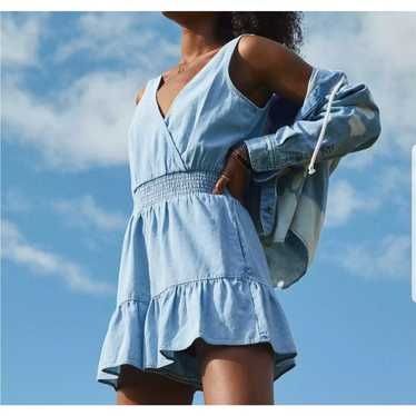 AEO American Eagles Chambray Denim Ruffle Romper