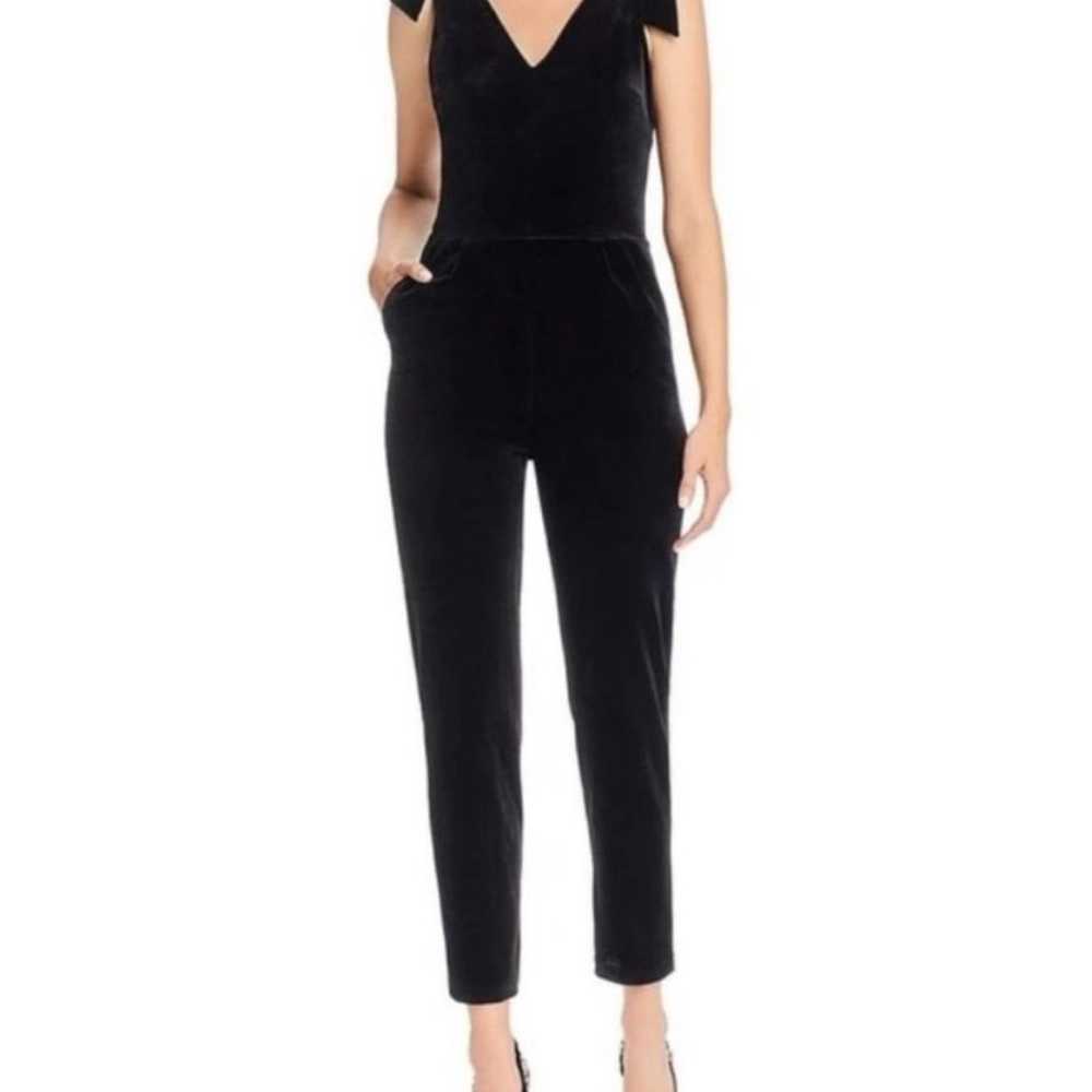 Black velvet jumpsuit with bow detail sz M - image 2