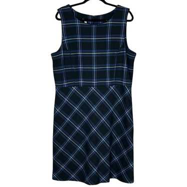 Talbots Size 16 Dress Navy Plaid Sleeveless Knee … - image 1