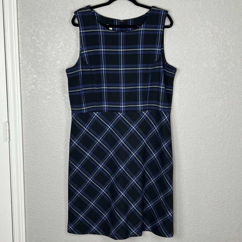 Talbots Size 16 Dress Navy Plaid Sleeveless Knee … - image 2