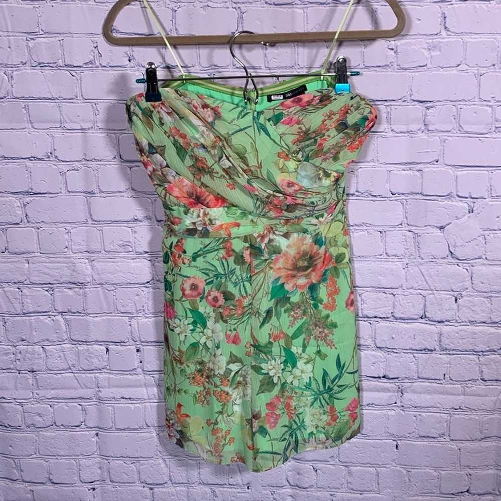 JayGodfrey Floral Romper Strapless Green Size 6 - image 2