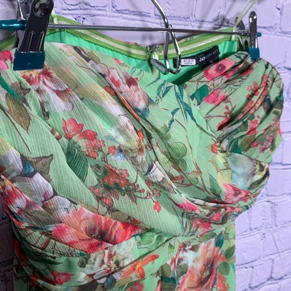 JayGodfrey Floral Romper Strapless Green Size 6 - image 3