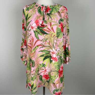 J Jill Pink Tropical Floral Long Sleeve Shift  Dre