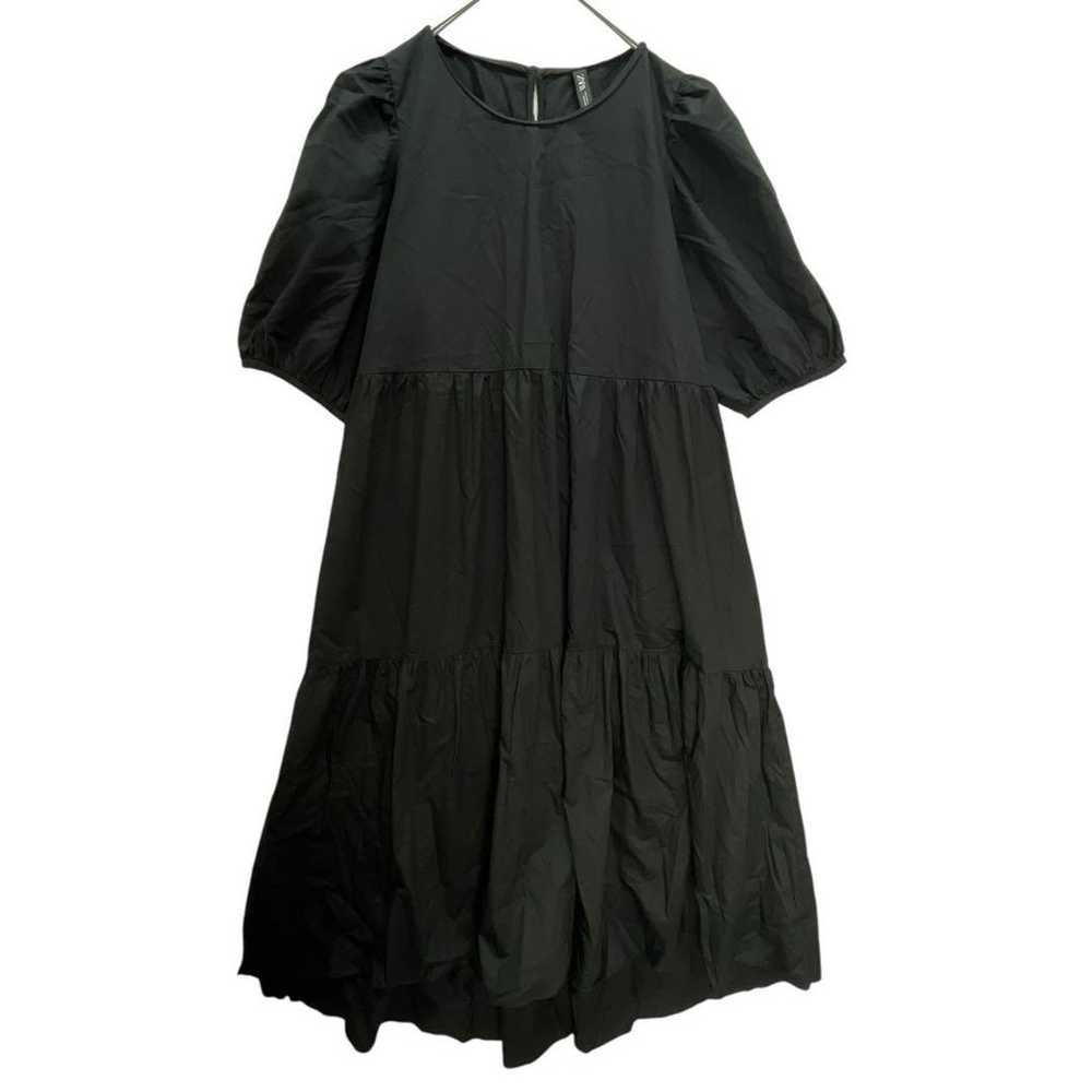 ZARA Puff Sleeve Tiered Skirt Shirt Dress Black L - image 1