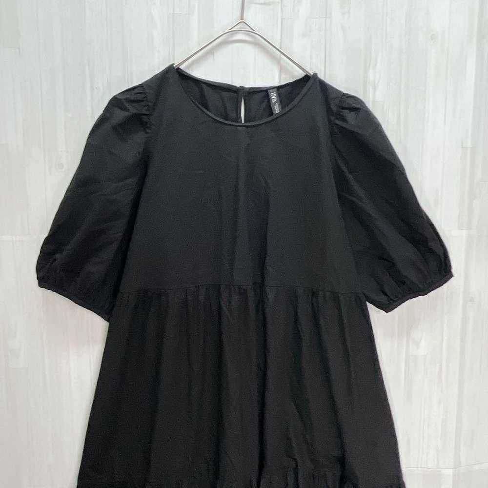 ZARA Puff Sleeve Tiered Skirt Shirt Dress Black L - image 3