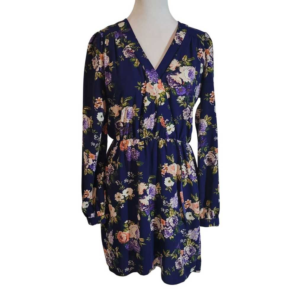 Lulu's  Size M That's a Wrap Navy Blue Floral Pri… - image 1