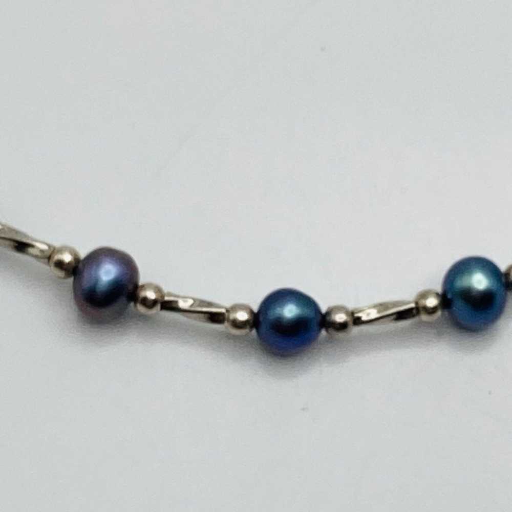 Sterling silver vintage peacock pearl beaded brac… - image 4