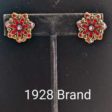 earrings red crystal flowers 1928 brand - image 1