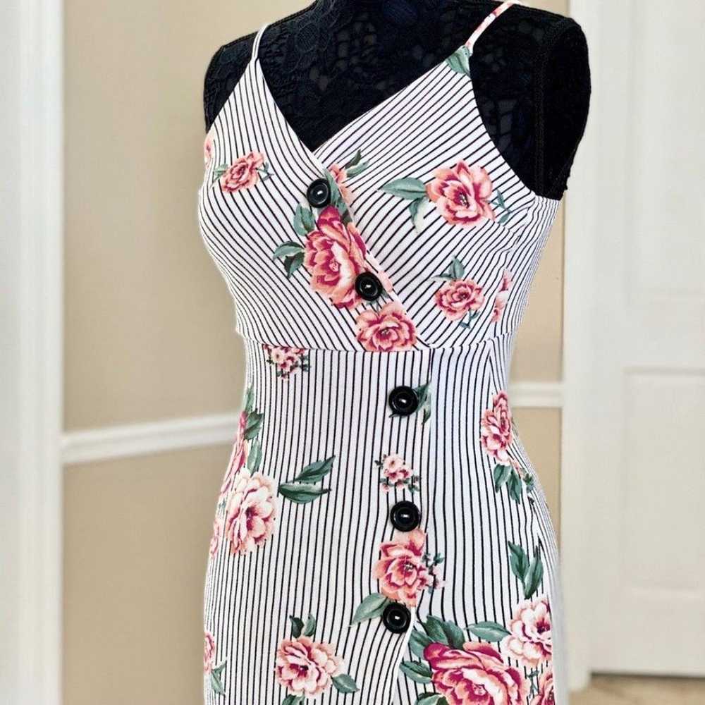 Floral Striped Tulip Hem Wrap Dress - image 1