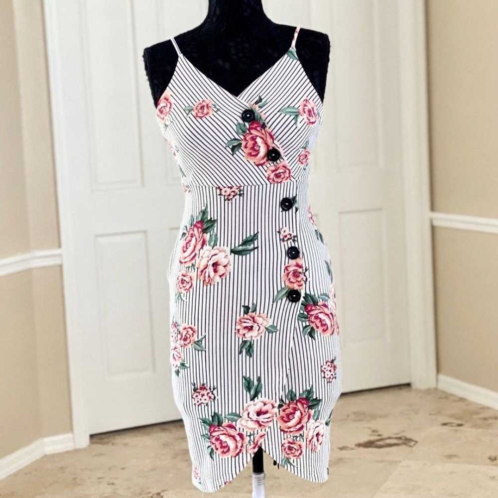 Floral Striped Tulip Hem Wrap Dress - image 2