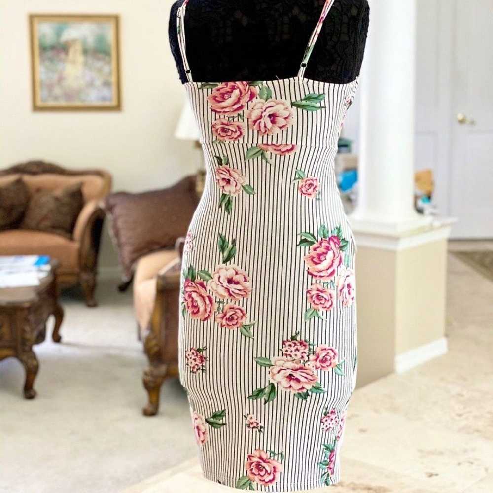 Floral Striped Tulip Hem Wrap Dress - image 3