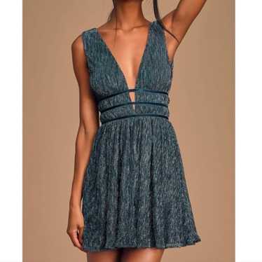 Lulus Smokeshow Teal Metallic Sleeveless Mini Dres