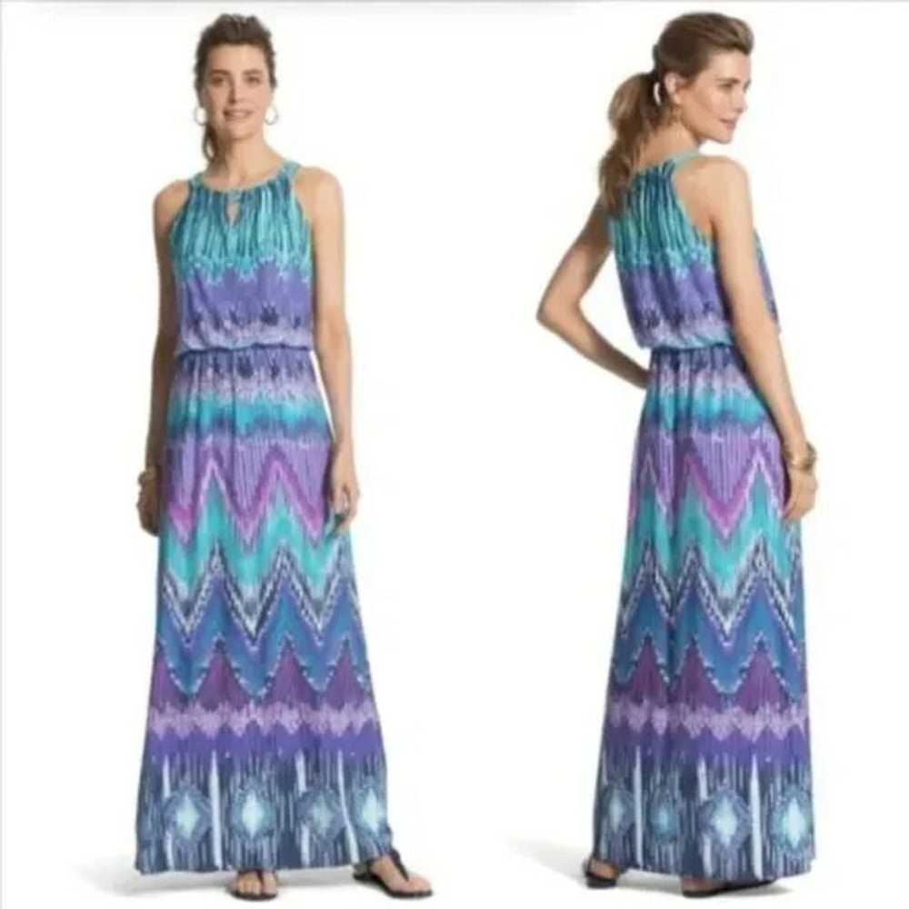 Chicos Jill Ikat Turquoise/Purple Print Halter Ma… - image 1